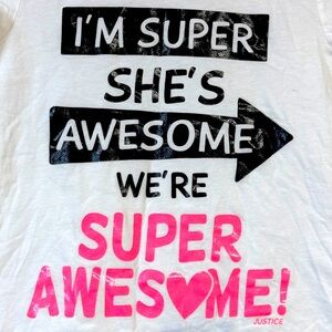 Justice Neon TShirt Super Awesome Arrow GIRL’S 12 Top White Short Sleeve Casual